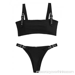 SweatyRocks Women's Sexy Bathing Suits Square Neck Padded Thong Bikini Set Swimsuit Black B07MZVWF7F